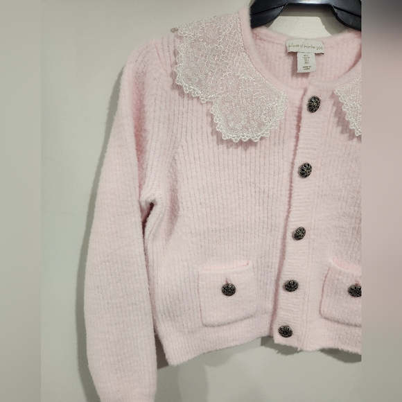 House Of Harlow 1960 Soft Pink Cardigan With Lace Collar - Picture 14 of 16